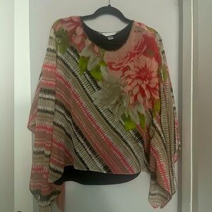 **Christopher and banks Layer poncho like floral blouse w/black tank attached L